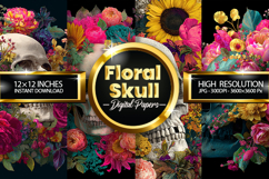 Floral Skull Digital Papers - 04 Variations Product Image 1
