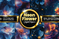 Neon Flower Digital Papers - 04 Variations Product Image 1