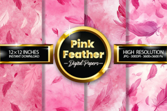 Pink Feather Digital Papers - 04 Variations Product Image 1