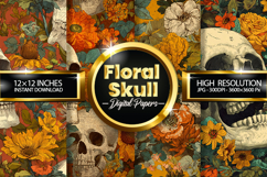 Flower Skull Digital Papers - 04 Variations Product Image 1