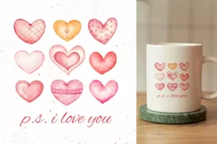 Hearts Valentine's Day Watercolor PNG, love sublimation Product Image 1