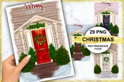 Christmas background, porch wreath on the door Product Image 1