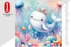 Cute Whale Clipart - PNG File Product Image 2