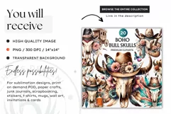 Western Boho bull skull PNG Clipart, cow skull sublimation Product Image 3