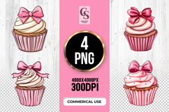 Pink Cupcake with Bow Clipart Sublimation PNG Product Image 1