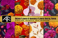 Orchid & Marigold Flower Digital Paper | Flower Pattern Product Image 1