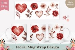 Watercolor Love Hearts Mug Design, Floral Mug Sublimation Product Image 1