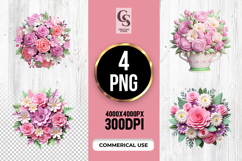 Pink Floral Bouquet Clipart Sublimation PNG Product Image 1