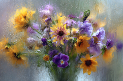 Rainy Window Floral Bouquet Art Moody Botanical Painting Product Image 1