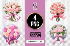 Pink Rose Bouquet Ribbon Clipart Sublimation PNG Product Image 1