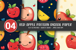 Red Apple Pattern Digital Paper Product Image 1