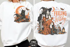 Feeling Witchy Front Back PNG, Witch Cat Front Back Shirt De Product Image 2