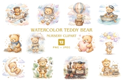 Watercolor Teddy Bear Nursery Clipart Product Image 1