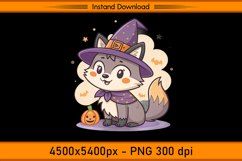 Cute Halloween Fox Witch Hat Sublimation Design PNG Product Image 1