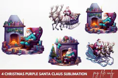 Christmas purple santa claus sublimation PNG Product Image 1