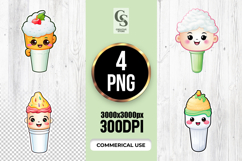 Cute Kawaii Ice Cream Characters Clipart Sublimation PNG Product Image 1