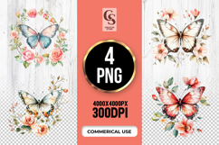 Watercolor Butterfly Floral Clipart Sublimation PNG Product Image 1