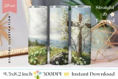 Wooden Cross Tumbler Wrap Design, Religious Sublimation Product Image 1