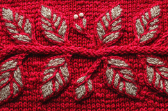 Red Knit Sweater Texture Background with Leaf Pattern Product Image 1