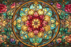 Mandala Floral Stained Glass Decorative Colorful Window Art Product Image 1