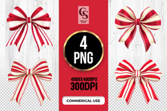 Red White Striped Ribbon Bow Clipart Sublimation PNG Product Image 1