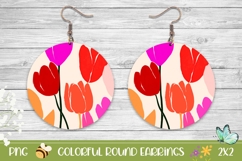 Art Tulips Earrings Print, Abstract Round Earrings Design Product Image 1