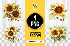 Sunflower and Coffee Beans Clipart Sublimation PNG Product Image 1