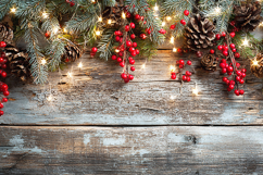Rustic Christmas Border with Pine, Berries, and Wood Product Image 1