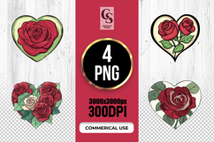 Heart Rose Floral Illustration Clipart Sublimation PNG Product Image 1