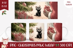 Cartoon Christmas Cat Mug Wrap, Christmas Tree Mug Wrap Product Image 1