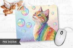 Rainbow Cat and Bubbles Mouse Pad PNG Design Product Image 1