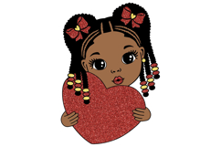 Valentine Girl PNG Afro Braided Hair with Glitter Red Heart Product Image 1