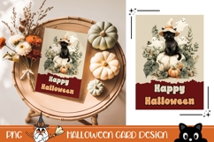 Happy Halloween Greeting Card, Vintage Halloween Cat Card Product Image 1
