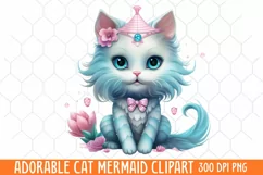Adorable Cat Mermaid Clipart, Watercolor Clipart Product Image 1
