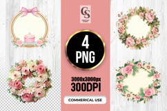 Pink Floral Wreath Frame Clipart Sublimation PNG Product Image 1