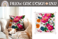 Colorful Pillow Case, Vintage Flowers Pillow Sublimation Product Image 1