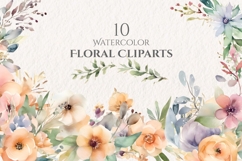 Watercolor Flower Clipart PNG, Floral Ornament Clipart Product Image 1