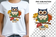 Patchwork Owl PNG Sublimation | Rustic Woodland Owl Clipart Product Image 1