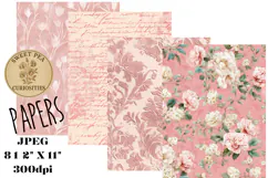 Pink, Flowers, Paper, Shabby Chic, Papers, Junk Journal Product Image 1