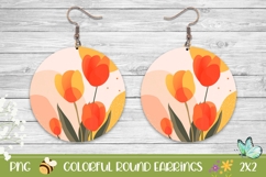 Art Tulips Earrings Print, Floral Round Earrings PNG Product Image 1