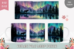 Watercolor Lake Mug Wrap, Night Forest Mug Template Product Image 1