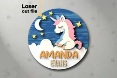 Unicorn Baby Name Sign SVG Laser cut file for Glowforge Product Image 1