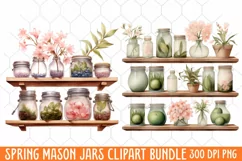 Flower Mason Jar Clipart, Watercolor Mason Jar Sublimation Product Image 2