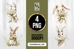 Cute Bunny With Flowers Clipart Sublimation PNG Product Image 1