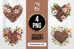 Coffee Bean Heart Floral clipart sublimation PNG Product Image 1