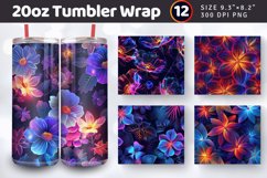 Luxury Disco Neon Flowers Tumbler Wraps, 20oz Skinny Tumbler Product Image 1