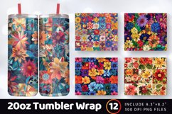 Craft Quilt Flowers Fabric Tumbler Wrap, 20oz Skinny Tumbler Product Image 1