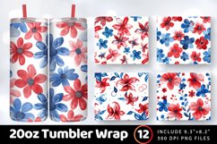 Watercolor 4th of July Flower Tumbler Wrap, 20oz Skinny Tumb Product Image 1