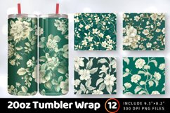 Ivory Floral on Emerald Tumbler Wrap, 20oz Skinny Tumbler Wr Product Image 1