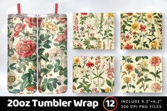 Vintage Botanical Flowers Tumbler Wrap, 20oz Skinny Tumbler Product Image 1